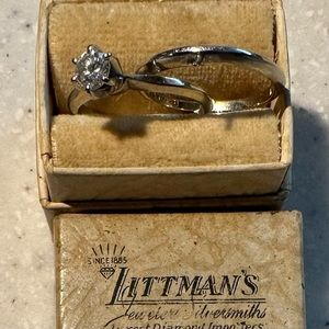 Vintage 1960s Wedding Engagement Set White Gold  with 1/3-1/4 Carat Diamond